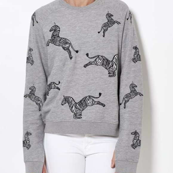 Zoe Karssen Embroidered Zebra Sweatshirt Heather Grey Size Medium - Picture 2 of 9